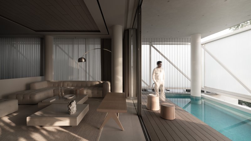 Project Residence BB 214 / Minimalist Architecture & Design Studio - Interior Photography, Living Room, Glass, Chair, Balcony